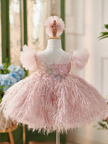Vestido de Fiesta Infantil Pluma Rosa