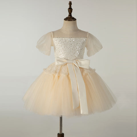Vestido de fiesta infantil con lazo brillante