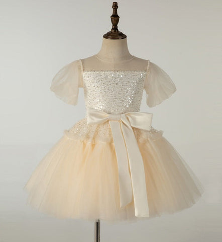 Vestido de fiesta infantil con lazo brillante