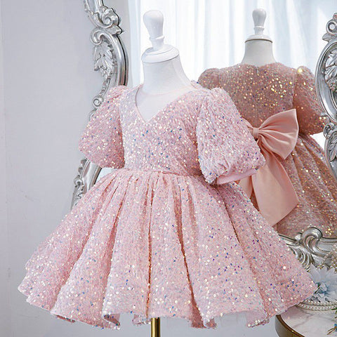 Vestido de fiesta infantil con lazo brillante