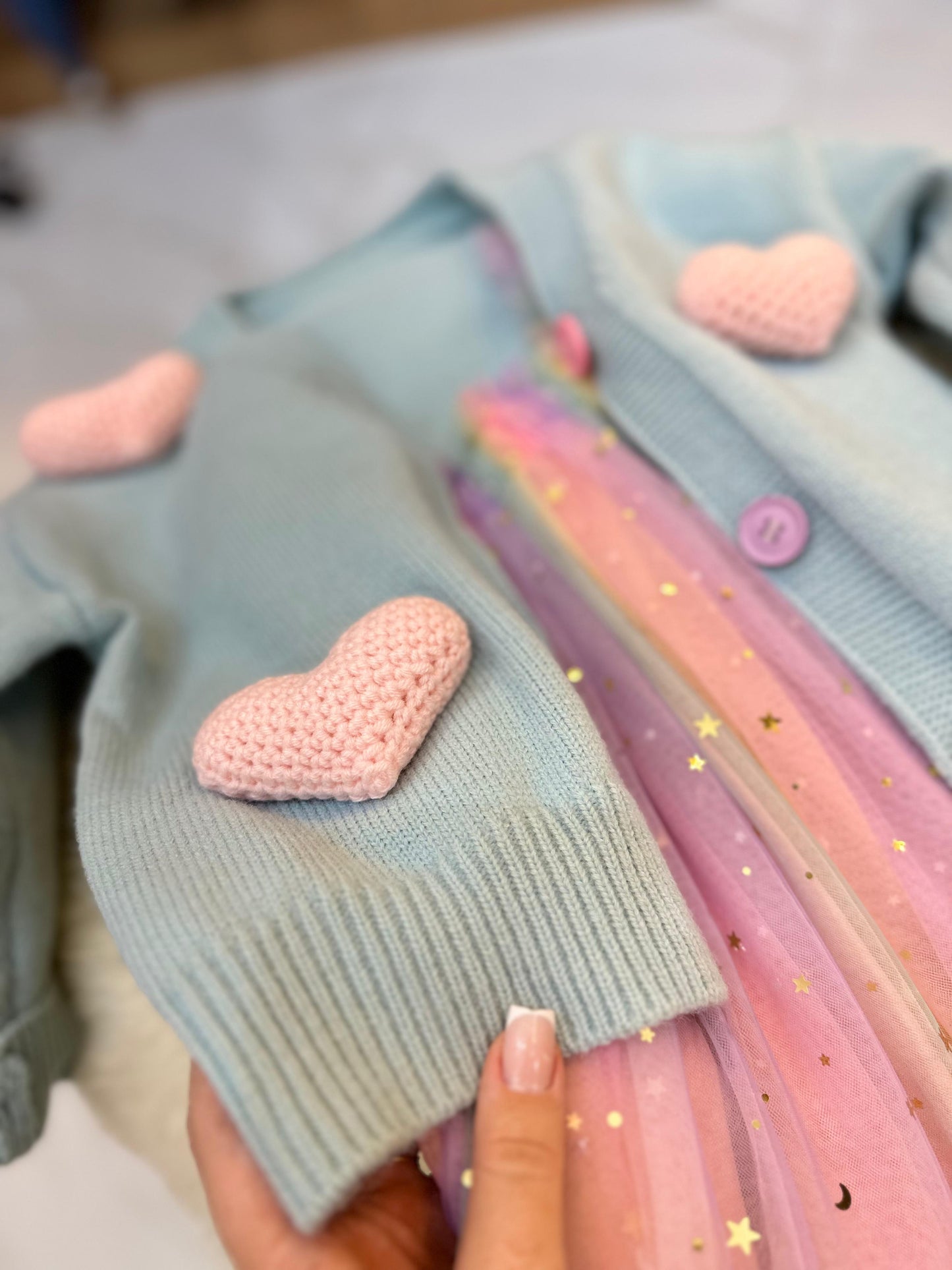 Conjunto Infantil Estrellitas + Cárdigan Corazón