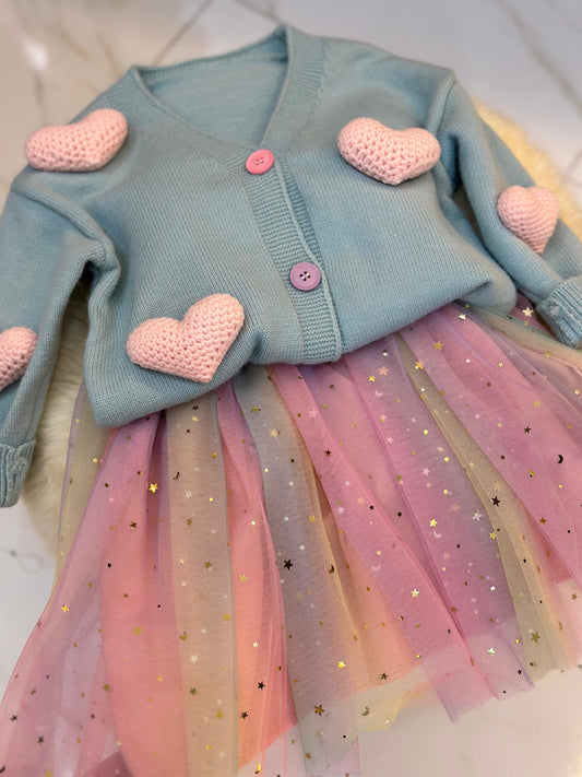 Conjunto Infantil Estrellitas + Cárdigan Corazón
