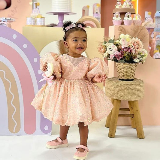 Vestido de fiesta infantil con lazo brillante
