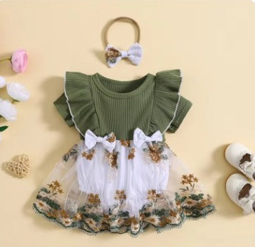 Body Infantil de Tul Bordado y Verde