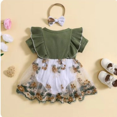 Body Infantil de Tul Bordado y Verde