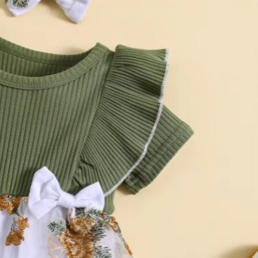 Body Infantil de Tul Bordado y Verde
