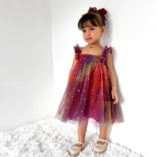 Vestido Infantil Mujer Tul Estrellas Neón