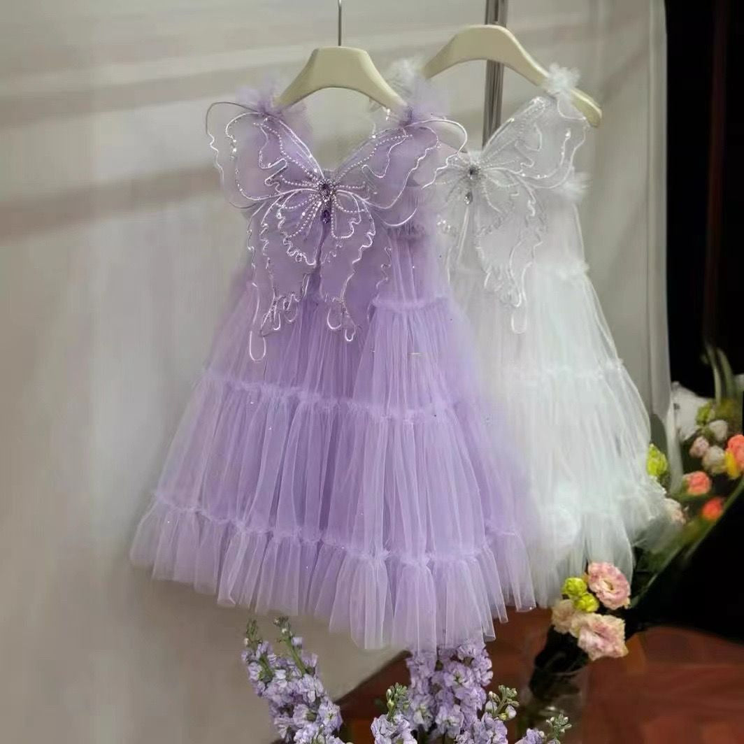 Vestido Infantil Tul Alas Brillantes