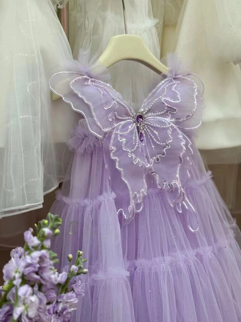 Vestido Infantil Tul Alas Brillantes