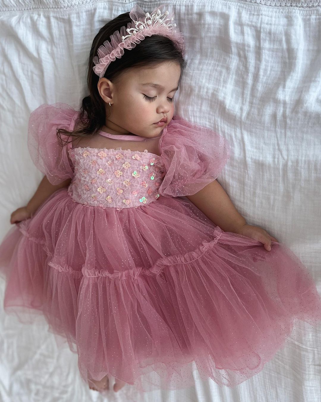 Vestido Infantil de Tul y Purpurina Rosa