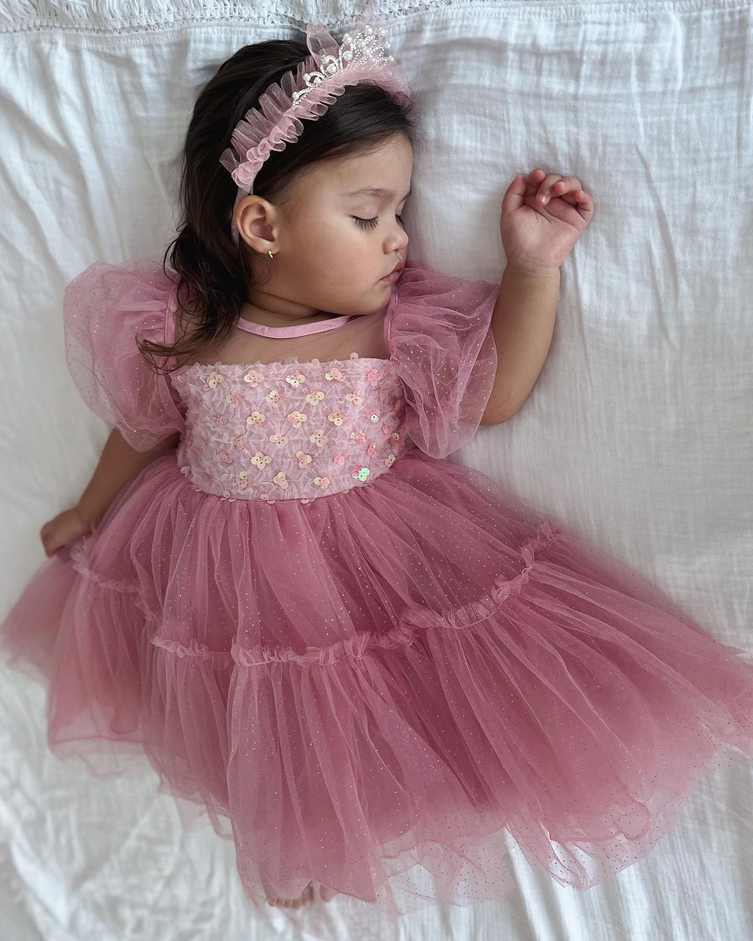 Vestido Infantil de Tul y Purpurina Rosa