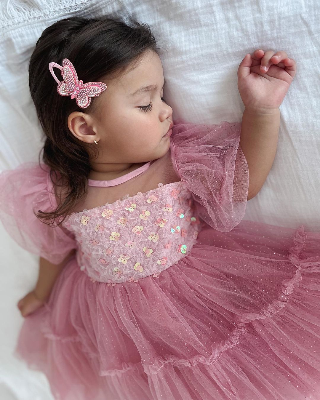Vestido Infantil de Tul y Purpurina Rosa