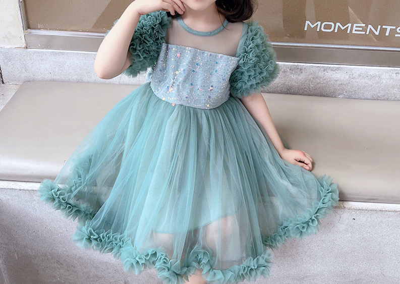 Vestido de Fiesta Abullonado Brillante Con Lazo