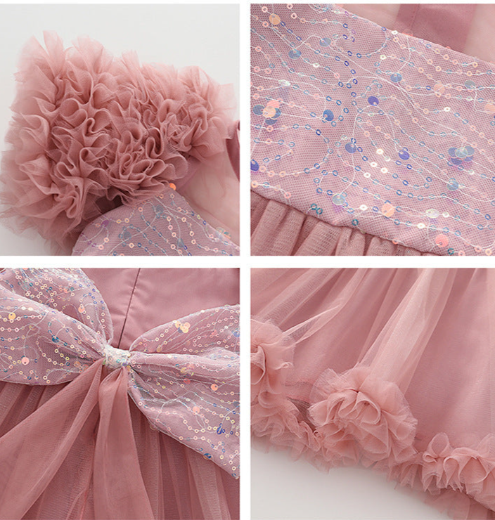 Vestido de Fiesta Abullonado Brillante Con Lazo