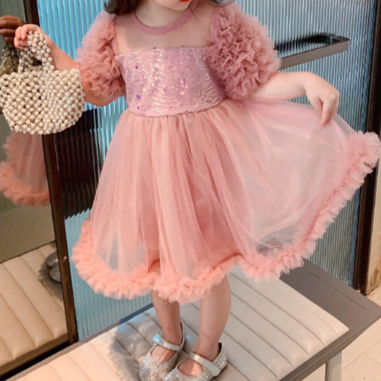 Vestido de Fiesta Abullonado Brillante Con Lazo