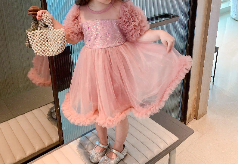 Vestido de Fiesta Abullonado Brillante Con Lazo