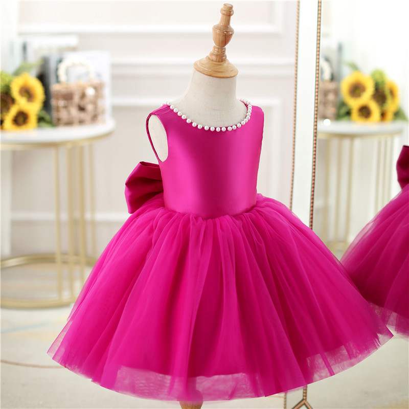 Vestido de Fiesta Infantil Lazo Rosa