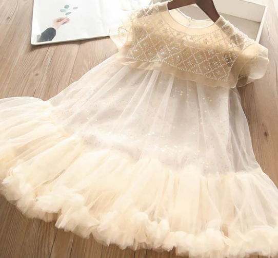 Vestido Infantil con Purpurina y Volantes