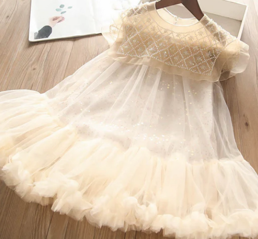 Vestido Infantil con Purpurina y Volantes