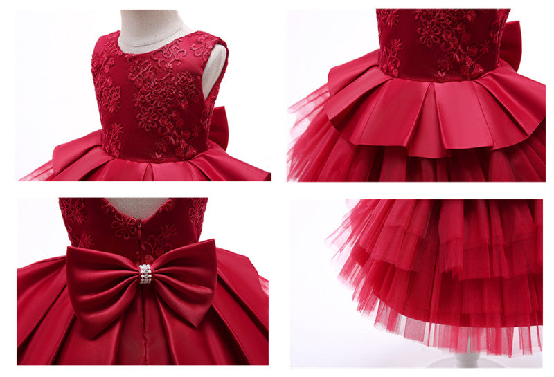 Vestido Fiesta Infantil Encaje + Lazo