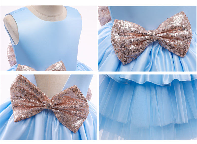 Vestido de Fiesta Infantil Volantes y Lazo Dorado