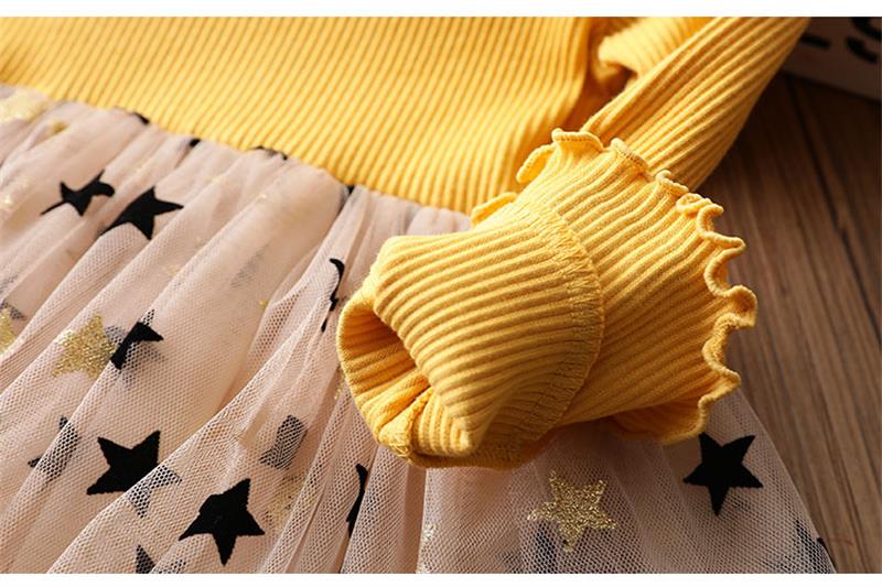 Vestido de Fiesta Infantil Manga Larga Estrellas