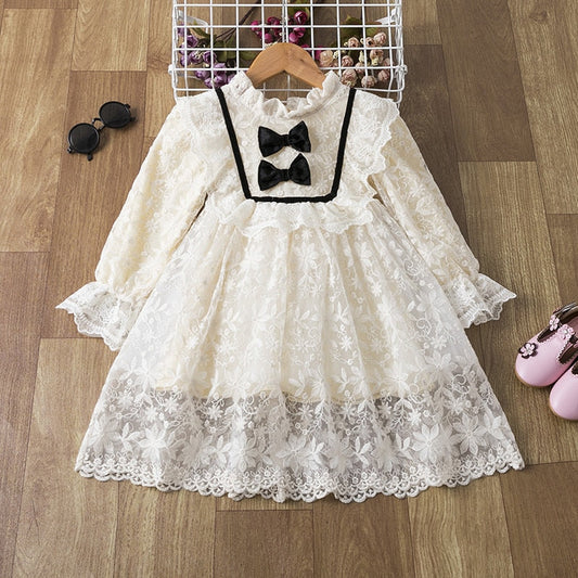 Vestido infantil de encaje de manga larga