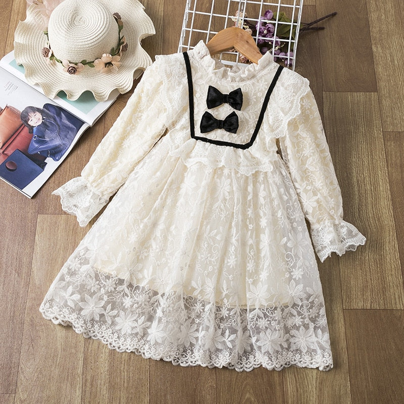 Vestido infantil de encaje de manga larga
