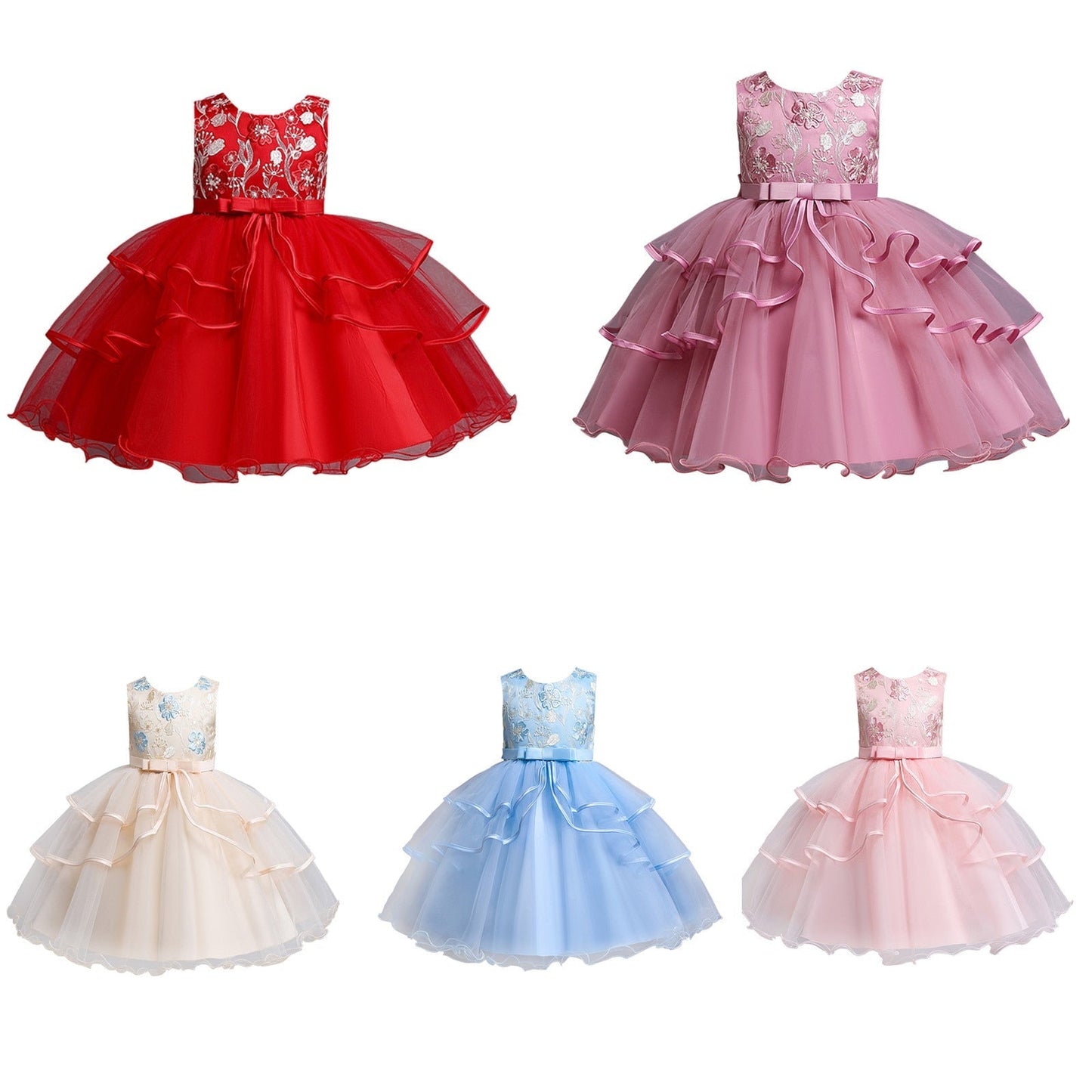 Vestido de Fiesta Infantil Flores y Volantes