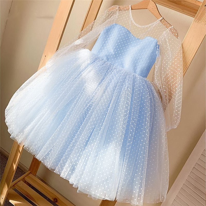 Vestido de Fiesta Infantil Manga Larga Lunares