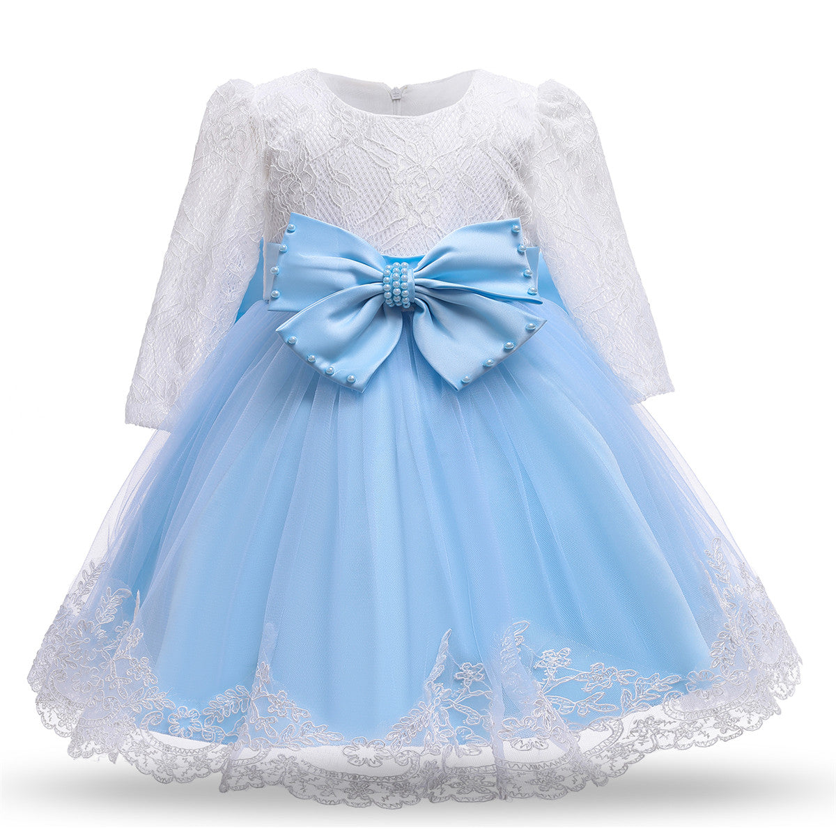 Vestido Fiesta Infantil Lazo Manga Larga + Fajín