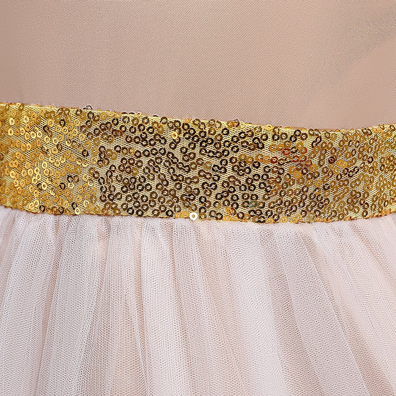 Vestido Fiesta Infantil Encaje Dorado