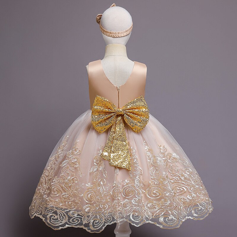 Vestido Fiesta Infantil Encaje Dorado