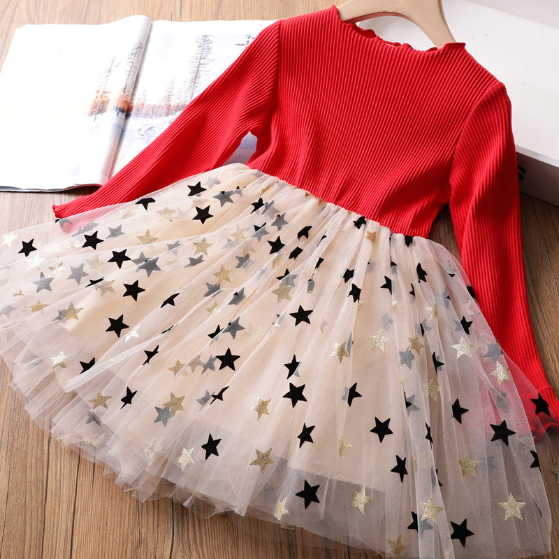 Vestido de Fiesta Infantil Manga Larga Estrellas
