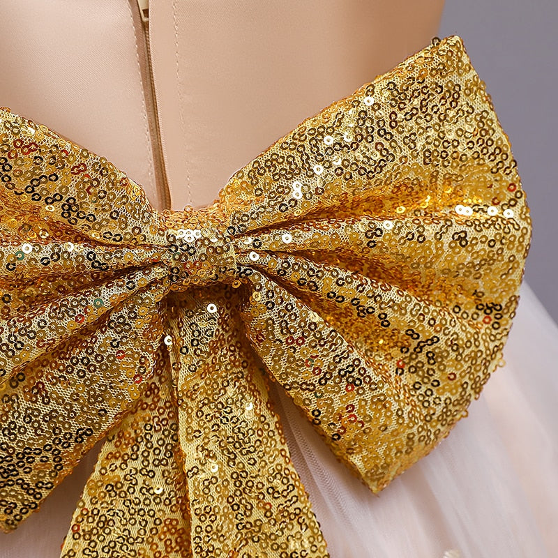 Vestido Fiesta Infantil Encaje Dorado