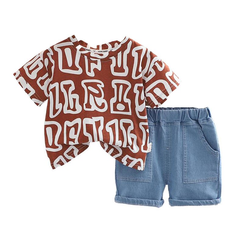 Conjunto Infantil Pantalón Corto Jeans con Camiseta Letras