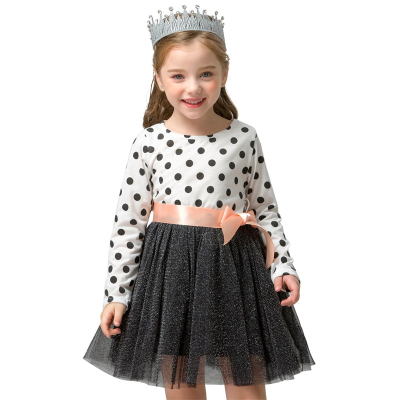 Vestido de Fiesta Infantil Poá e Laço