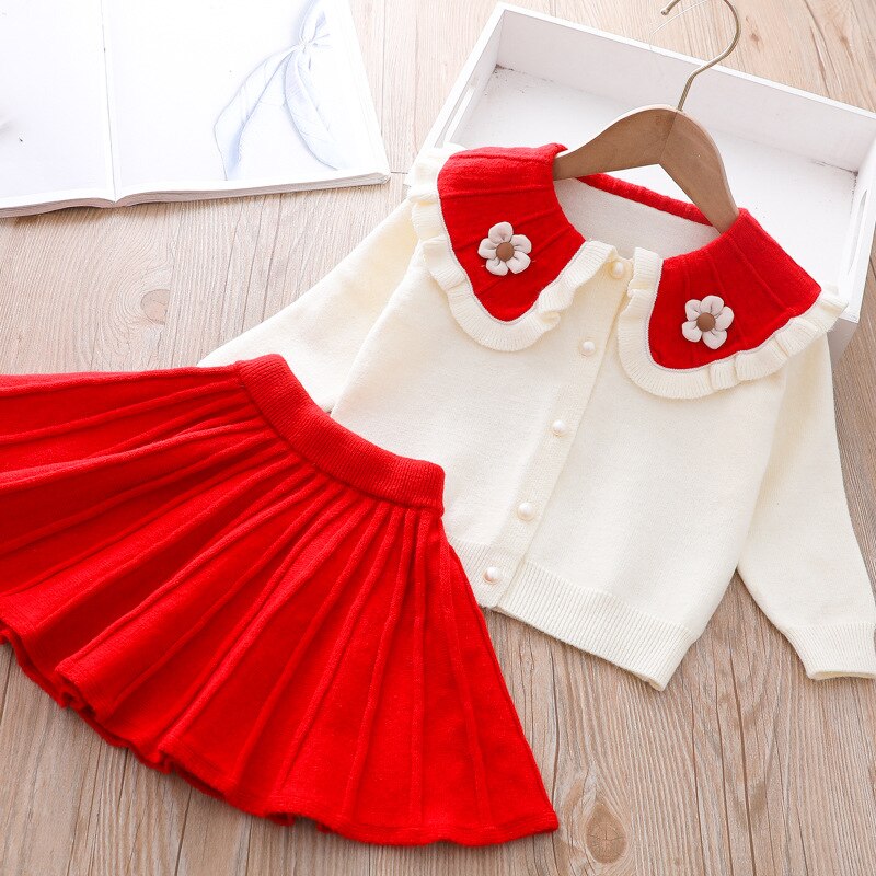 Conjunto De Suéter Suéter De Flores Tricolor Falda Plisada