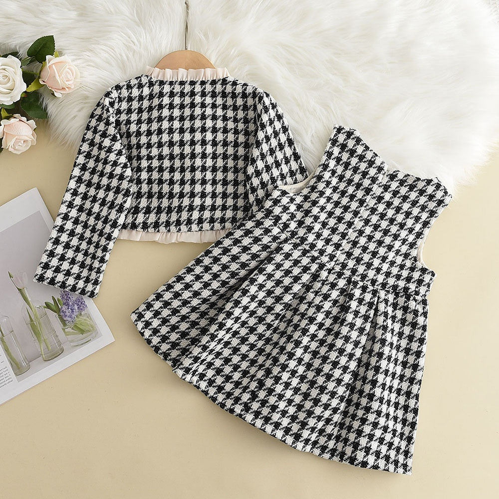 Abrigo a cuadros + vestido Trajes vintage Traje 2-6 años