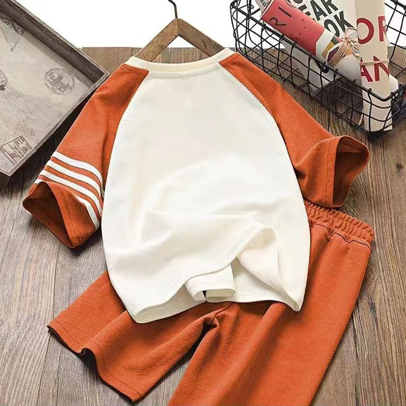 Conjunto de pantalones cortos de manga corta Conjunto de dos piezas informal de moda holgada de algodón de verano