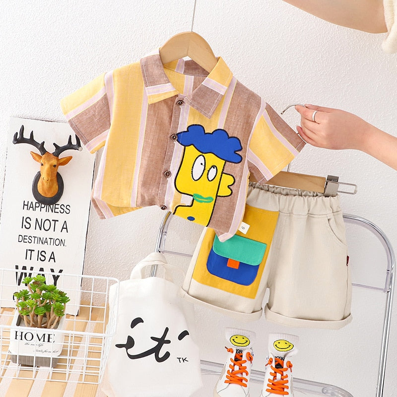 Conjunto Infantil 2 Piezas Pantalones Cortos con Bolsillos de Colores