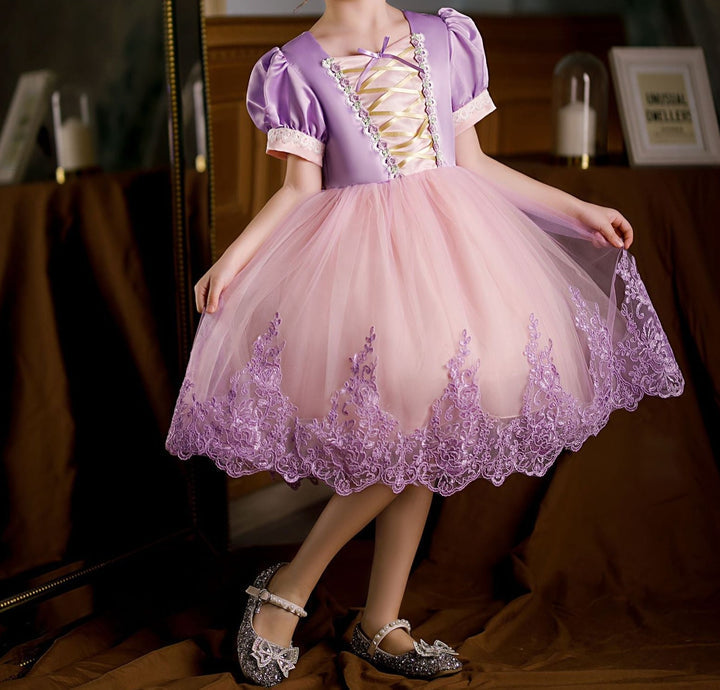 Vestido de fiesta infantil rosa y morado