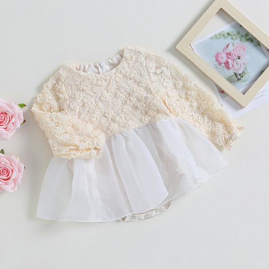 Vestido mono flor 3D falda de tul manga larga