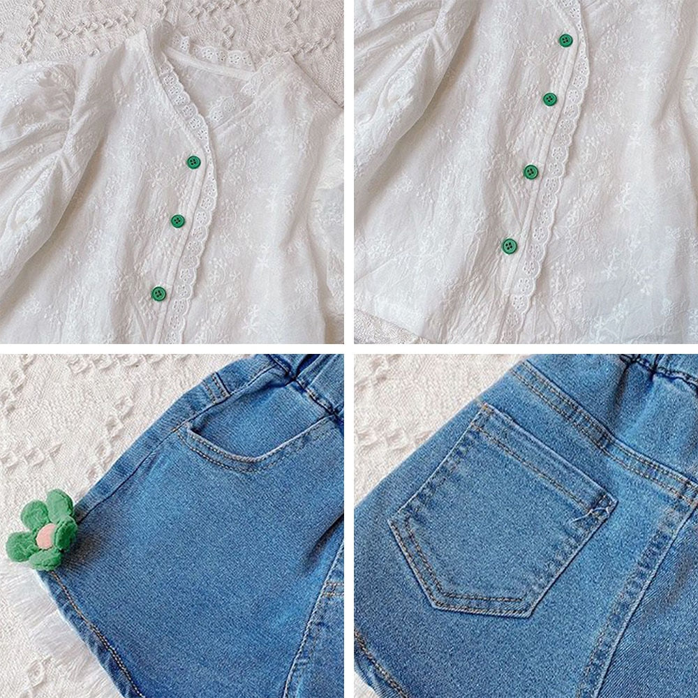 Conjunto Infantil Bufante Floral Verde