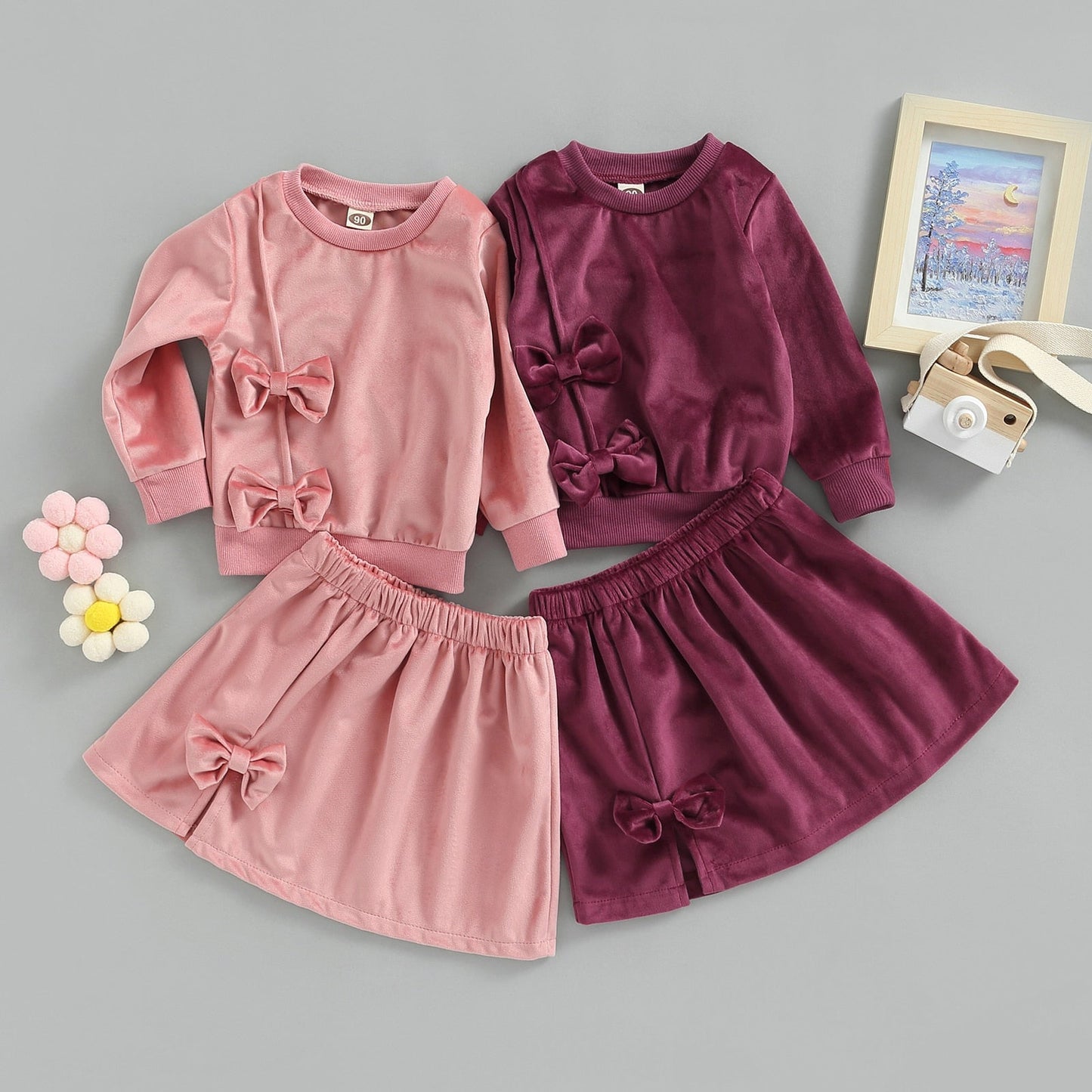 Conjunto de Felpa Infantil Falda Lazo
