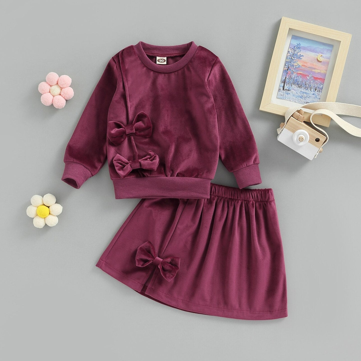 Conjunto de Felpa Infantil Falda Lazo