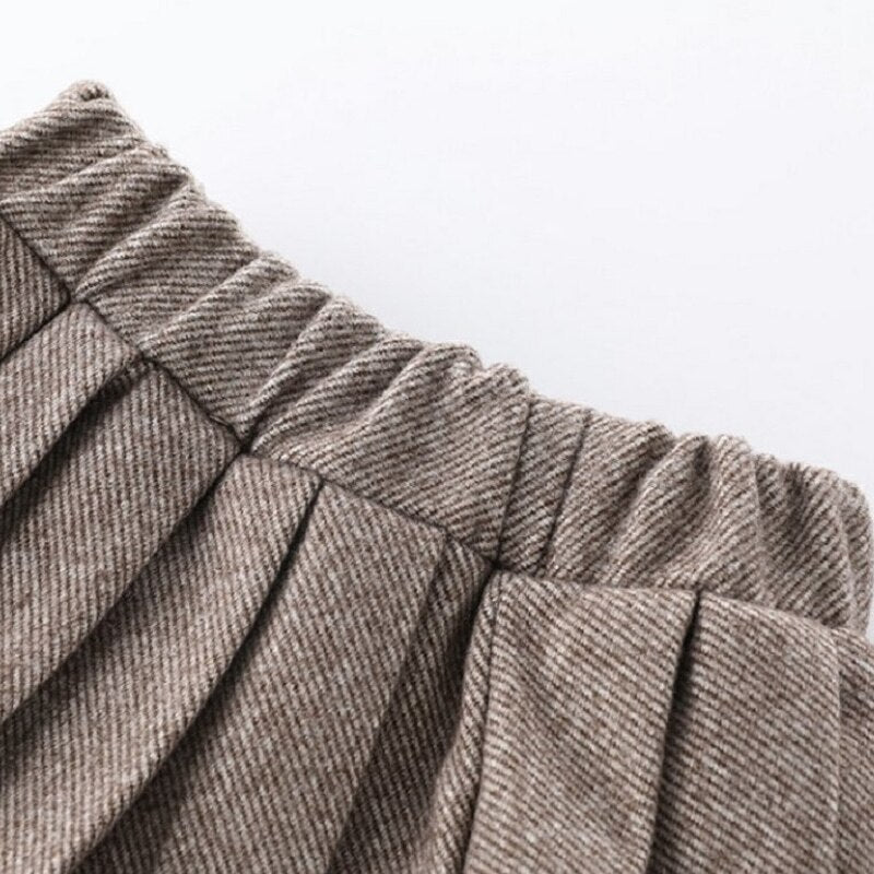 Conjunto de ropa de lana chaqueta + falda 2 piezas cálido grueso gris plisado