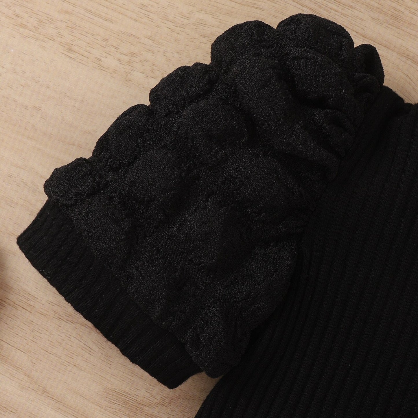 Conjunto de 2 piezas de tops de manga corta abullonada + falda con cinturón a cuadros