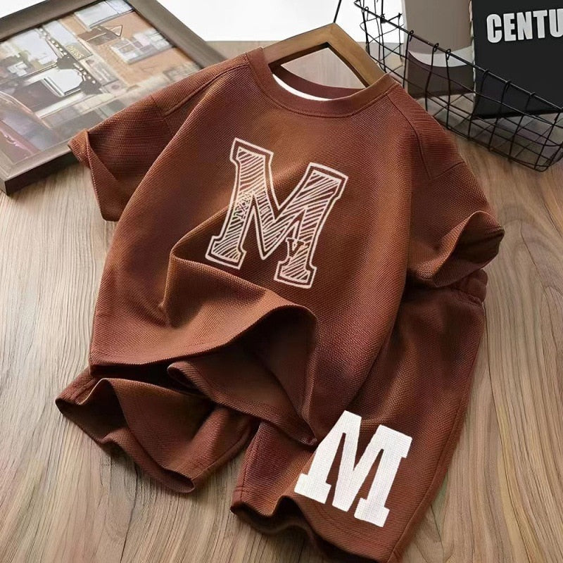 Conjunto de pantalones cortos de manga corta Conjunto de dos piezas informal de moda holgada de algodón de verano