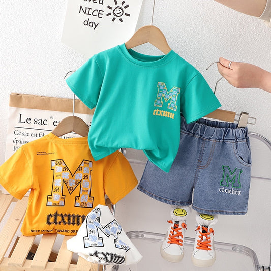 Conjunto de pantalones cortos vaqueros de manga corta para niños